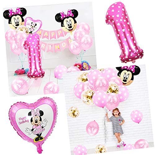 Decoración de la Fiesta de cumpleaños de Minnie Mouse, FANDE Mickey Globos para Fiestas de Cumpleaños Decoraciones de Mickey Mouse (Rosado)