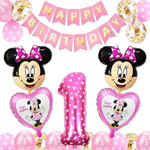 Decoración de la Fiesta de cumpleaños de Minnie Mouse, FANDE Mickey Globos para Fiestas de Cumpleaños Decoraciones de Mickey Mouse (Rosado)