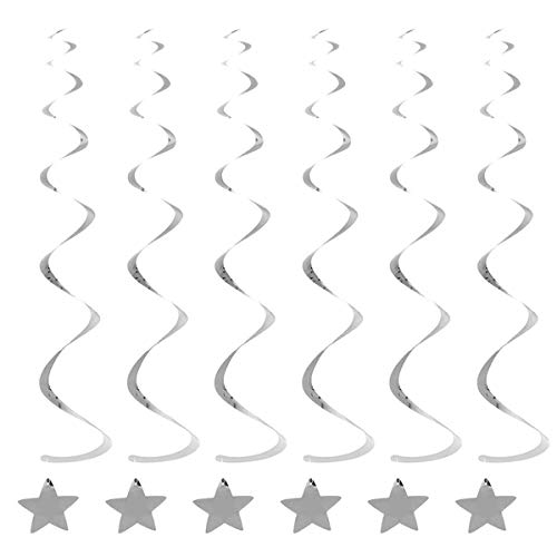 Decoración del Remolino de la Estrella Que cuelga del Techo Partido Serpentinas Supplies 6pcs zcaqtajro (Color : Silver)