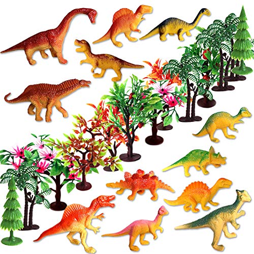 Decoración para tartas, OrgMemory dinosaurios árboles con bases, juguetes de dinosaurios, suministros de diorama para proyectos o decoración de pasteles (12 piezas de dinosaurios y árboles)