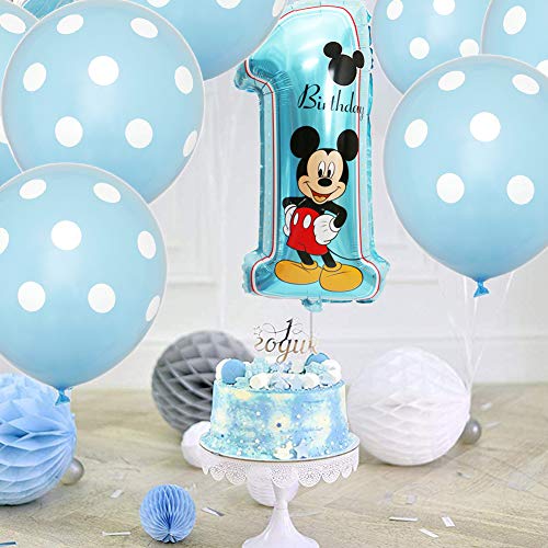 Decoraciones de cumpleaños de Mickey Mouse, BESTZY Globos número para la Fiesta Temática de Mickey Mouse Artículos de Fiesta de Mickey y Minnie para Primer Cumpleaños