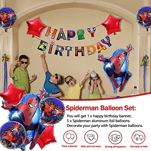 Decoraciones de cumpleaños de Spiderman, Spiderman Fiesta Globos Cumpleaños del Pancarta Superhéroes Spider Man Aluminio Globo para Niños Spiderman Decoraciones de Fiesta