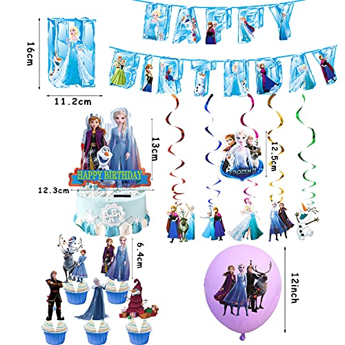 Decoraciones de Fiesta Cumpleaños Frozen Globos Pancarta de Feliz Cumpleaños Adorno para Pastel Serpentinas en Espiral para Niños Suministros de Fiesta Cumpleaños Temáticos Congelada