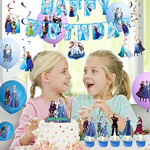 Decoraciones de Fiesta Cumpleaños Frozen Globos Pancarta de Feliz Cumpleaños Adorno para Pastel Serpentinas en Espiral para Niños Suministros de Fiesta Cumpleaños Temáticos Congelada