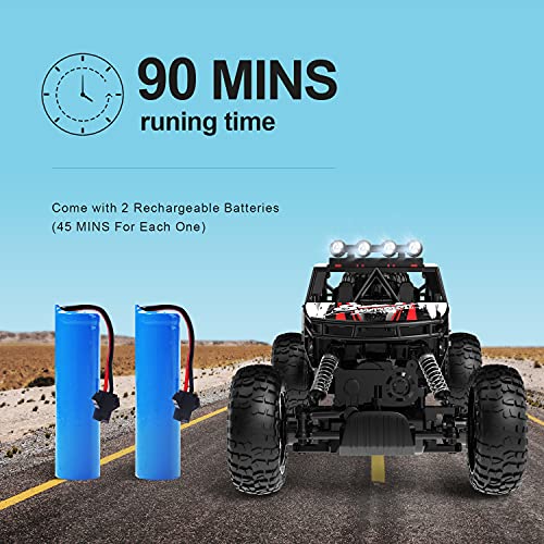 DEERC RC Cars - Coche de control remoto 1:14 Off Road Monster Truck, 2.4 Ghz todo terreno Hobby Truck con 2 baterías para 90 minutos de juego, regalos para niños y adultos