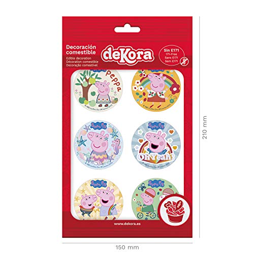 Dekora - 6 Mini Discos Comestibles de Peppa Pig para Cupcakes, Muffins o Galletas - 5,8 cm Nombre de producto