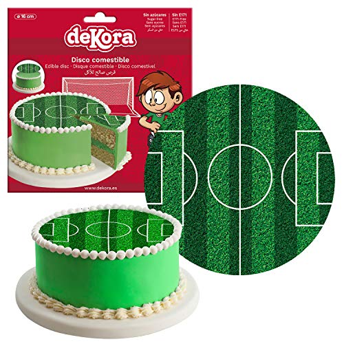 Dekora - Disco comestible para decorar Tartas con forma de campo de fútbol, Ø 16cm