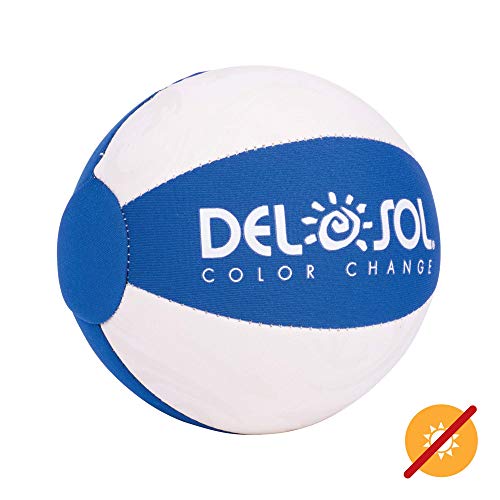 Del Sol - Mini bola de playa que cambia de color - Cambia de color de blanco y azul a tiburones y ondas en el sol - impermeable, costuras resistentes, totalmente infladas - 6 pulgadas de diámetro