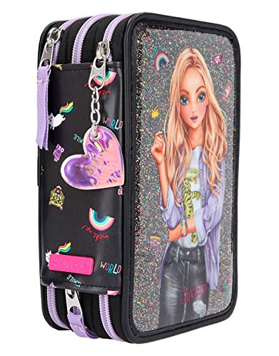 Depesche-DP-0011211 Estuche TOPModel Girlz Club, Aprox. 7,5 x 13 x 20 cm, con 3 Cremalleras, Relleno con lápices Lyra, Regla, Tijeras, Pegamento y Compartimento Extra, Color (11211)