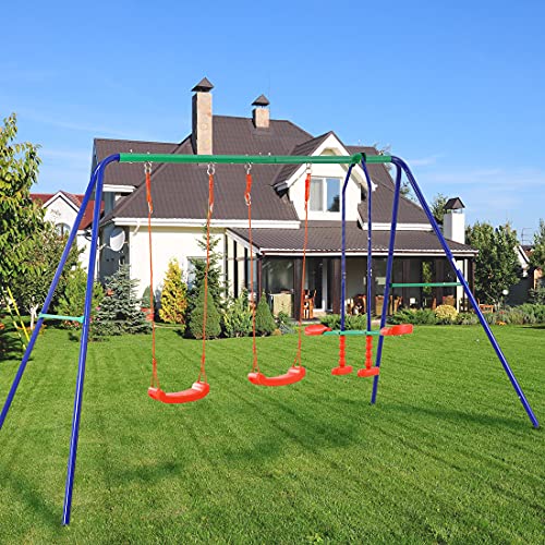 Deuba Columpio para niños jardín Juego Exterior balacín Infantil Doble 345x182x165cm para 4 niños