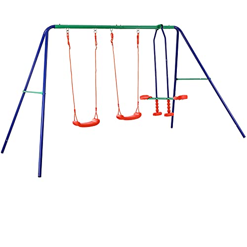 Deuba Columpio para niños jardín Juego Exterior balacín Infantil Doble 345x182x165cm para 4 niños