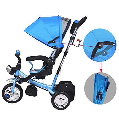 Deuba Triciclo con Asiento Giratorio Azul 2en1 Coche para bebés niños hast 30Kg Adaptable cinturón