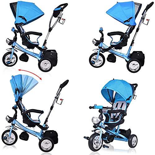 Deuba Triciclo con Asiento Giratorio Azul 2en1 Coche para bebés niños hast 30Kg Adaptable cinturón