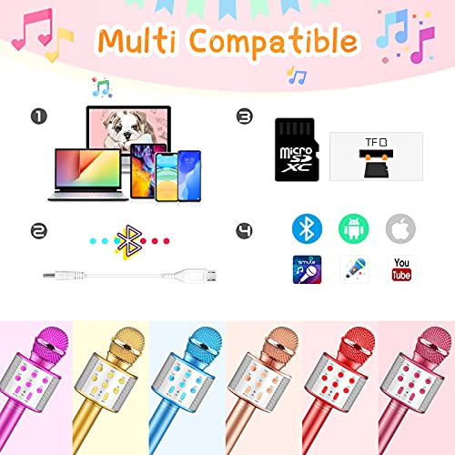 DEVRNEZ Microfono Karaoke,Regalo Niña 4-14 Años Micrófono Juguetes Niña 4-14 Años Microfono Niña Niñas Microfono Inalambrico Regalos para Niñas de 4-14 Años Microfono Bluetooth