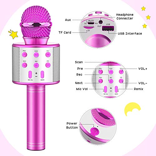 DEVRNEZ Microfono Karaoke,Regalo Niña 4-14 Años Micrófono Juguetes Niña 4-14 Años Microfono Niña Niñas Microfono Inalambrico Regalos para Niñas de 4-14 Años Microfono Bluetooth