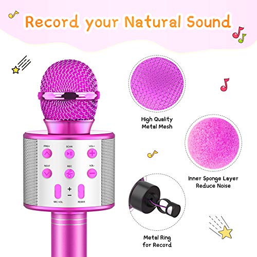 DEVRNEZ Microfono Karaoke,Regalo Niña 4-14 Años Micrófono Juguetes Niña 4-14 Años Microfono Niña Niñas Microfono Inalambrico Regalos para Niñas de 4-14 Años Microfono Bluetooth