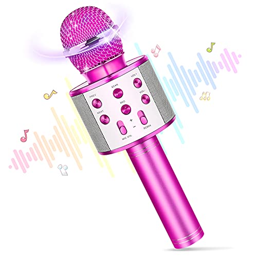 DEVRNEZ Microfono Karaoke,Regalo Niña 4-14 Años Micrófono Juguetes Niña 4-14 Años Microfono Niña Niñas Microfono Inalambrico Regalos para Niñas de 4-14 Años Microfono Bluetooth