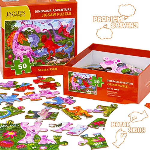 Dinosaur Adventure Jaques London Rompecabezas para niños - Puzzle de 50 Piezas para niños - Rompecabezas Recomendado para niños de 4 años -