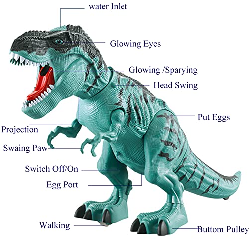 Dinosaurio Electrónico para Caminar, POOPHUNS, rociador de Niebla de Agua, Huevos, Dinosaurio, Juguete, Control de Sonidos Rugientes, Dinosaurio para Niños y Niñas de 3 a 6 Años (Verde)