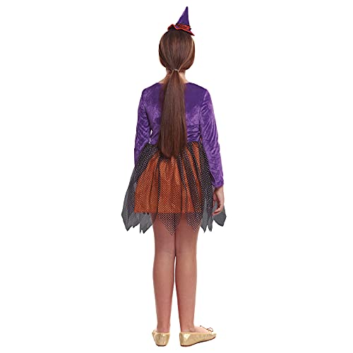 Disfraz Bruja Niña Calabaza Vestido Morado con Sombrero【Tallas Infantiles de 3 a 12 años】[Talla 3-4 años] Disfraces Halloween para niñas