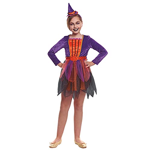 Disfraz Bruja Niña Calabaza Vestido Morado con Sombrero【Tallas Infantiles de 3 a 12 años】[Talla 3-4 años] Disfraces Halloween para niñas