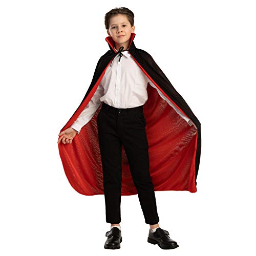 Disfraz de Vampiro Drácula Unisex para Niños Capa Reversible Cuello Negra Roja Cicatriz de Tatuaje para Halloween Cosplay