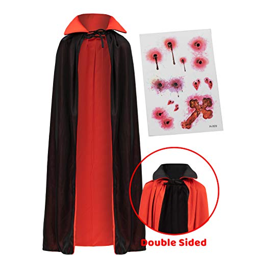 Disfraz de Vampiro Drácula Unisex para Niños Capa Reversible Cuello Negra Roja Cicatriz de Tatuaje para Halloween Cosplay