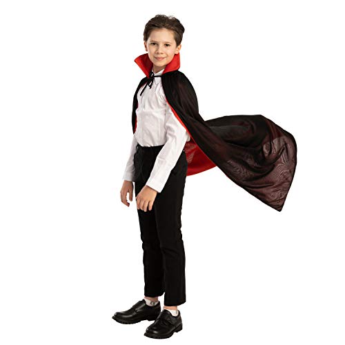 Disfraz de Vampiro Drácula Unisex para Niños Capa Reversible Cuello Negra Roja Cicatriz de Tatuaje para Halloween Cosplay