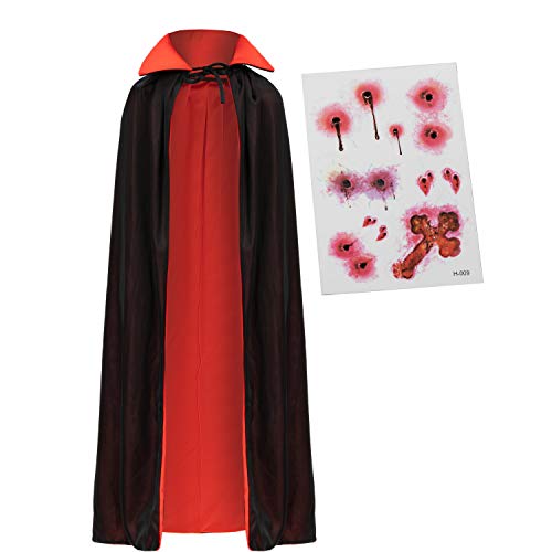 Disfraz de Vampiro Drácula Unisex para Niños Capa Reversible Cuello Negra Roja Cicatriz de Tatuaje para Halloween Cosplay