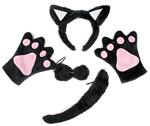 Disfraz Infantil de Gato Petitebelle con Diadema, Pajarita, Cola y Guantes, en Color Negro, 4 Piezas