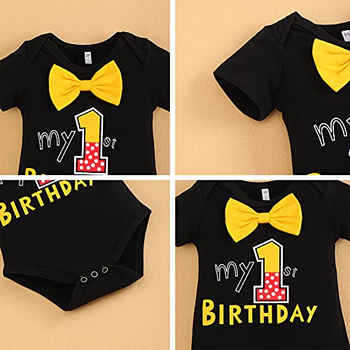 Disfraz infantil de Mickey para niños de 4 piezas con lazo para los oídos, #A: Negro Mon 1 Anniversary, 6-12 Meses