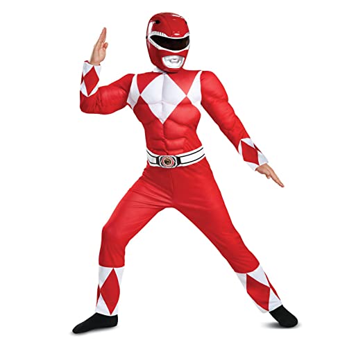 Disguise Disfraz Power Ranger Niño Rojo Musculoso, Disfraz Superhéroe Niño Disponible En Talla S