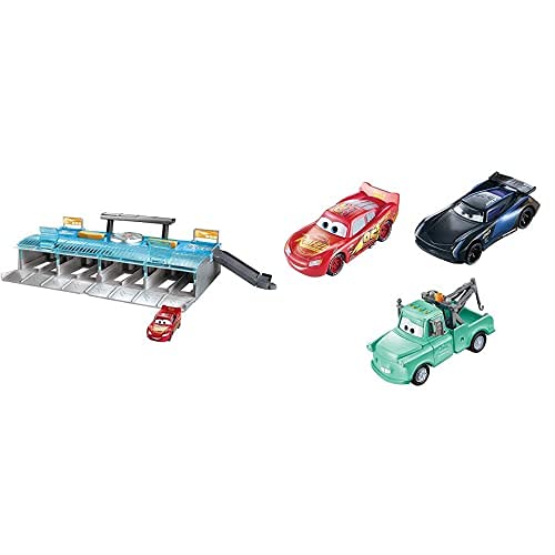 Disney Cars 3 - Megalanzadora De Carreras - Coches Juguetes (Mattel FLK 12)+Disney Cars Coches Que Cambian De Color Pack De 3 Escala 1:55, Coches De Juguete (Mattel Gpb03)