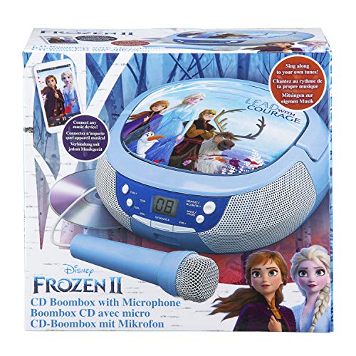 Disney Frozen 2 FR-430V2 - Reproductor de CD portátil con Radio y micrófono para niños