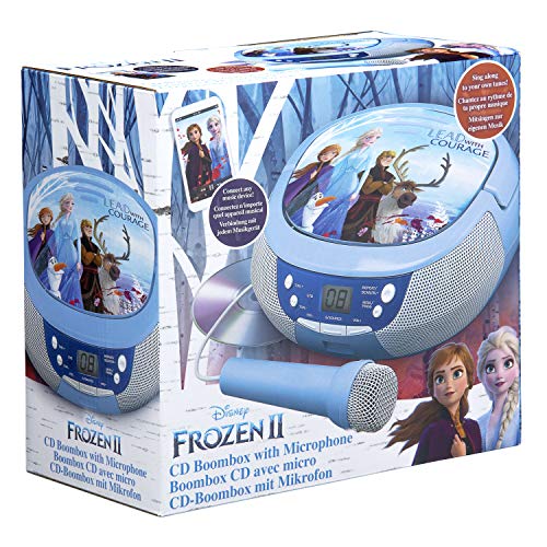 Disney Frozen 2 FR-430V2 - Reproductor de CD portátil con Radio y micrófono para niños