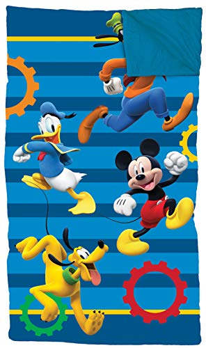 Disney Junior Mickey Mouse Clubhouse Get Going Slumber - Saco de dormir ligero para niños, cómodo y cálido, con Mickey Mouse, Donald Duck, Goofy y Plutón (producto oficial de Disney)