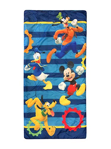 Disney Junior Mickey Mouse Clubhouse Get Going Slumber - Saco de dormir ligero para niños, cómodo y cálido, con Mickey Mouse, Donald Duck, Goofy y Plutón (producto oficial de Disney)