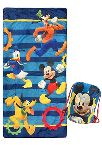 Disney Junior Mickey Mouse Clubhouse Get Going Slumber - Saco de dormir ligero para niños, cómodo y cálido, con Mickey Mouse, Donald Duck, Goofy y Plutón (producto oficial de Disney)