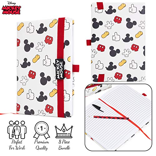 Disney Mickey Mouse Set Papeleria, Incluye Estuche Escolar Cuaderno A5 y Set de 6 Boligrafos Bonitos, Material Escolar o de Oficina, Regalos Originales Para Mujer Niñas