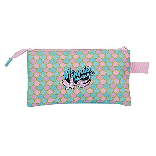 Disney Minnie Mermaid Estuche Triple Rosa 22x12x5 cms Poliéster