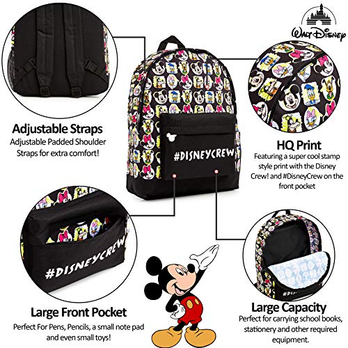 Disney Mochilas Escolares, Material Escolar para Niñas, Mochila Infantil con Mickey Mouse Minnie Mouse Pluto Pato Donald y Daisy, Mochila Negra Gran Capacidad, Regalos para Niños