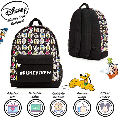 Disney Mochilas Escolares, Material Escolar para Niñas, Mochila Infantil con Mickey Mouse Minnie Mouse Pluto Pato Donald y Daisy, Mochila Negra Gran Capacidad, Regalos para Niños