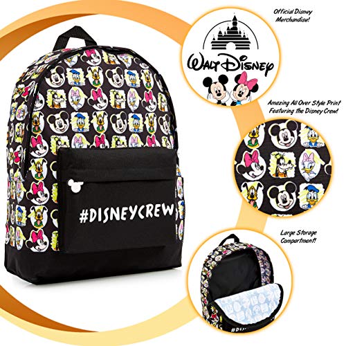 Disney Mochilas Escolares, Material Escolar para Niñas, Mochila Infantil con Mickey Mouse Minnie Mouse Pluto Pato Donald y Daisy, Mochila Negra Gran Capacidad, Regalos para Niños