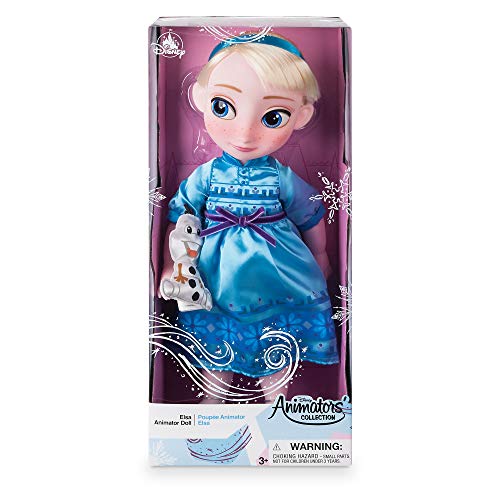 Disney Store: muñeca de Princesa niña Coleccionable de Elsa (colección Animators), Frozen, 39 cm, Pelo enraizado, Traje y Zapatos realistas, Juguete de Olaf en Raso Acolchado, para Mayores de 3 años