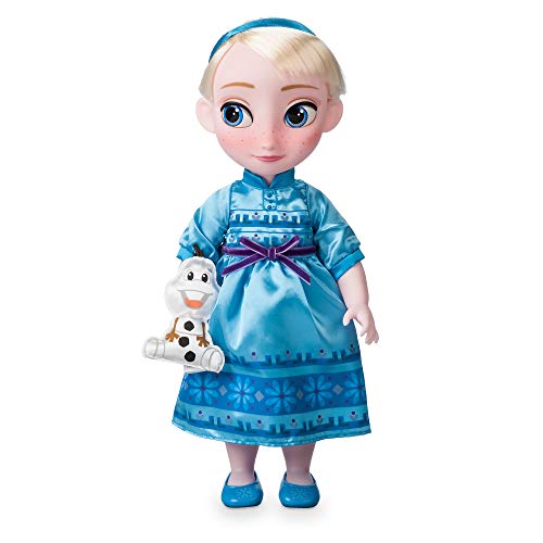 Disney Store: muñeca de Princesa niña Coleccionable de Elsa (colección Animators), Frozen, 39 cm, Pelo enraizado, Traje y Zapatos realistas, Juguete de Olaf en Raso Acolchado, para Mayores de 3 años