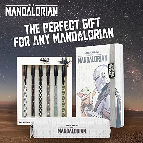 Disney The Mandalorian Set Papeleria para Niños de Star Wars, Incluye Estuche Escolar, Bloc De Notas de Baby Yoda y Bolígrafos de The Mandalorian