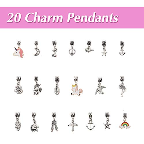 DMAXUN Kit para Hacer Pulseras niñas con dijes para niñas 70 Piezas de joyería DIY Arts Craft Sets niños Charm Bracelets Colgantes Rainbow Silver Caja de Regalo Collares de Cadenas Cuentas Plateadas