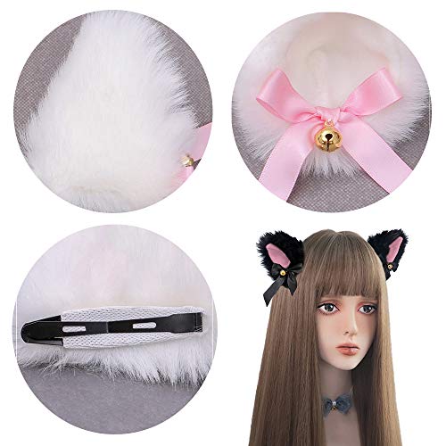 Dodheah Orejas de Gato Cosplay Felpa Oreja de Zorro Diadema para Mujeres Niñas Fiesta de Cosplay Disfraz de Carnaval de Halloween Negra+Rosado