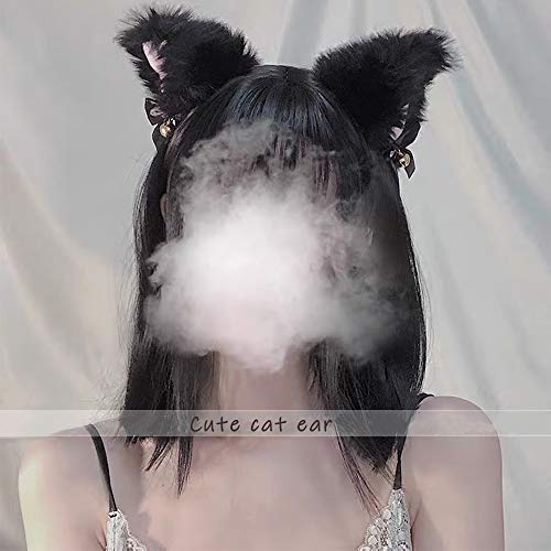 Dodheah Orejas de Gato Cosplay Felpa Oreja de Zorro Diadema para Mujeres Niñas Fiesta de Cosplay Disfraz de Carnaval de Halloween Negra+Rosado