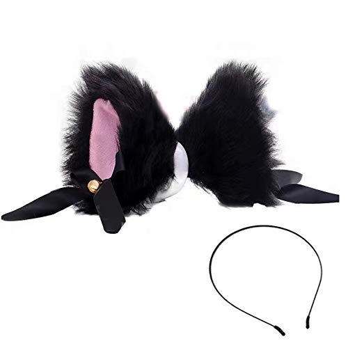 Dodheah Orejas de Gato Cosplay Felpa Oreja de Zorro Diadema para Mujeres Niñas Fiesta de Cosplay Disfraz de Carnaval de Halloween Negra+Rosado